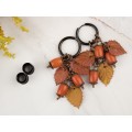 Orange yellow fall leaves tunnel hangers for stretched earlobes Red coral beads Handmade  