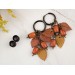 Orange yellow fall leaves tunnel hangers for stretched earlobes Red coral beads Handmade  