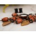 Orange yellow fall leaves tunnel hangers for stretched earlobes Red coral beads Handmade  