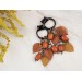 Orange yellow fall leaves tunnel hangers for stretched earlobes Red coral beads Handmade  