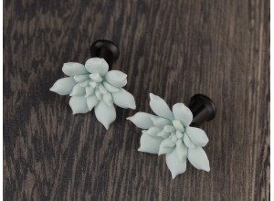 Dusty mint green succulent ear plugs 8g-20mm