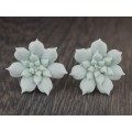 Light mint green succulent earrings for gauged ears Floral plugs and tunnels Bridesmaid jewelry Stretched earlobes Handmade