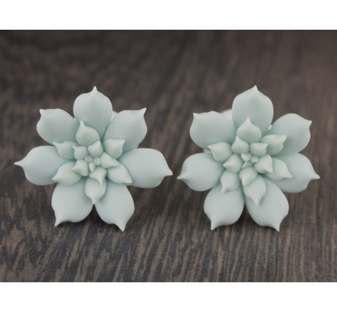 Light mint green succulent earrings for gauged ears Floral plugs and tunnels Bridesmaid jewelry Stretched earlobes Handmade