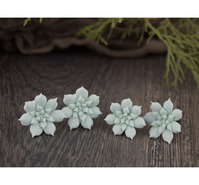 Light mint green succulent earrings for gauged ears Floral plugs and tunnels Bridesmaid jewelry Stretched earlobes Handmade