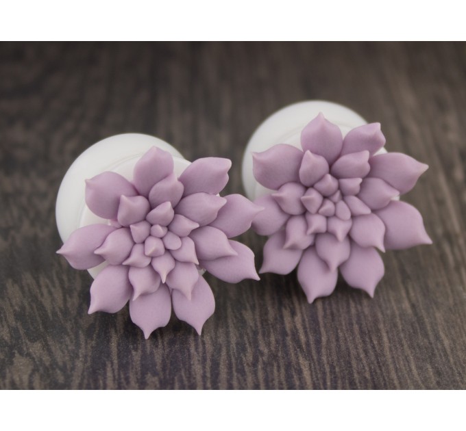 Dusty pink succulent ear plugs Pastel wedding earrings for stretched ears Bridal gauges and tunnels Handmade