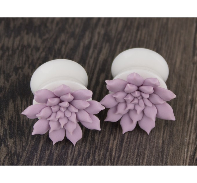 Dusty pink succulent ear plugs Pastel wedding earrings for stretched ears Bridal gauges and tunnels Handmade