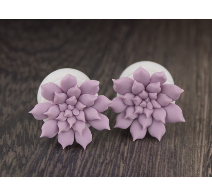 Dusty pink succulent ear plugs Pastel wedding earrings for stretched ears Bridal gauges and tunnels Handmade
