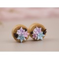 Wooden tunnels for bride Pastel colors succulent Wedding ear plugs and gauges Stretched ears jewelry Handmade