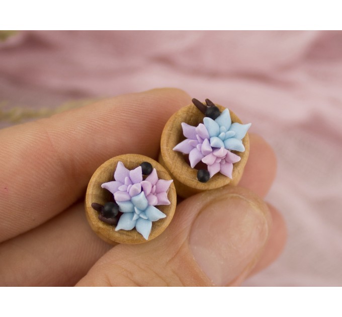 Wooden tunnels for bride Pastel colors succulent Wedding ear plugs and gauges Stretched ears jewelry Handmade