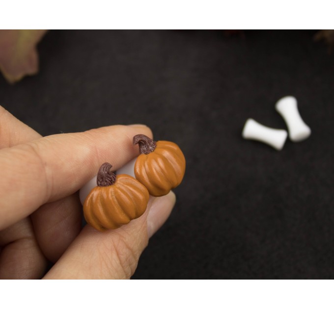 Autumn plug-stud earrings with orange green pumpkins Thanksgiving gift Fall birthday jewelry 