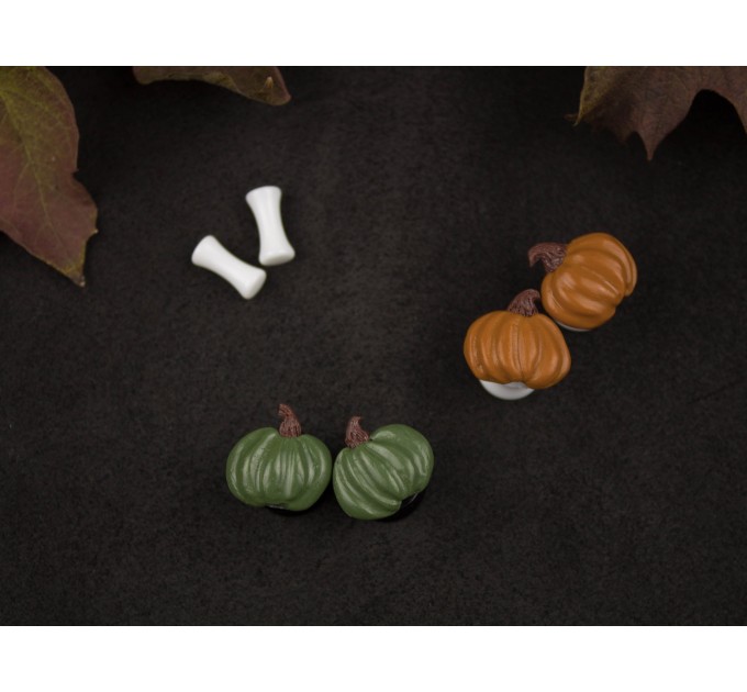 Autumn plug-stud earrings with orange green pumpkins Thanksgiving gift Fall birthday jewelry 