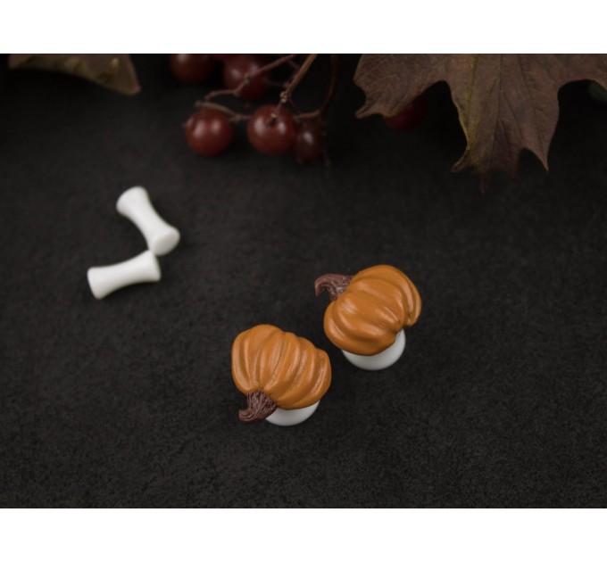 Autumn plug-stud earrings with orange green pumpkins Thanksgiving gift Fall birthday jewelry 