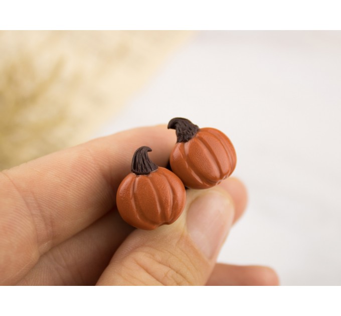 Autumn plug-stud earrings with orange green pumpkins Thanksgiving gift Fall birthday jewelry 