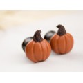 Autumn plug-stud earrings with orange green pumpkins Thanksgiving gift Fall birthday jewelry 
