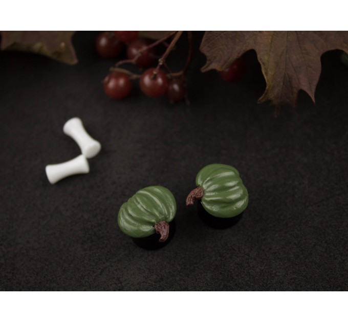Autumn plug-stud earrings with orange green pumpkins Thanksgiving gift Fall birthday jewelry 