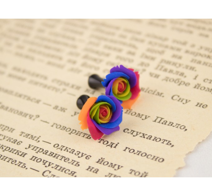 Rainbow rose plug earrings for stretched ears Lesbian wedding jewelry LGBTQ+ gauges and tunnels Pride diversity gift