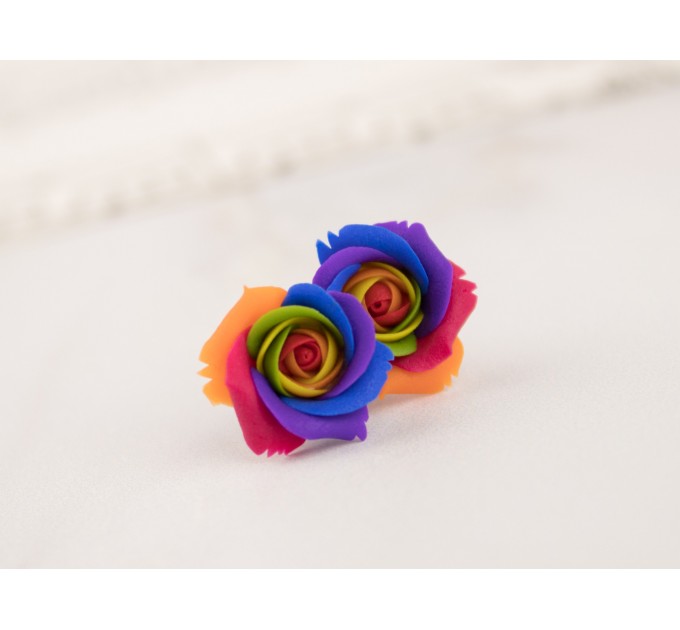 Rainbow rose plug earrings for stretched ears Lesbian wedding jewelry LGBTQ+ gauges and tunnels Pride diversity gift