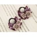 Wedding flesh tunnels – Beige burgundy flower ear plugs