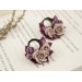 Wedding flesh tunnels – Beige burgundy flower ear plugs
