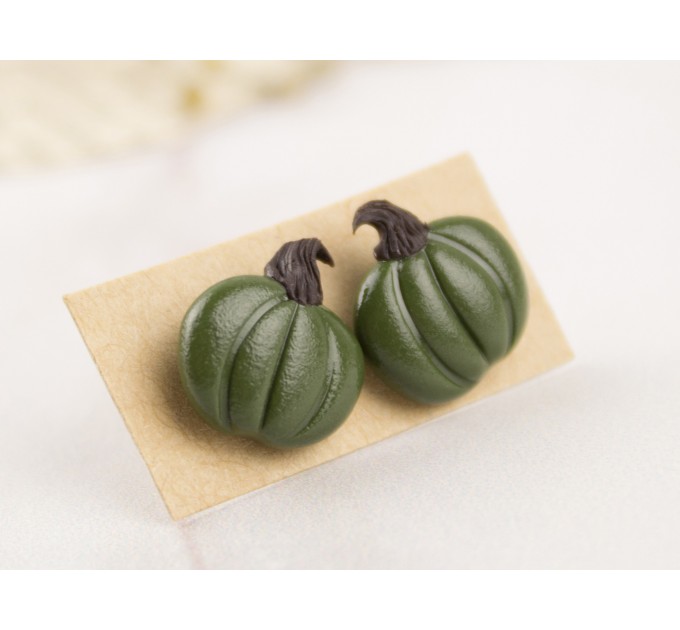 Green tiny pumpkin studs Fall birthday earrings Thanksgiving party outfit Cozy autumn jewelry