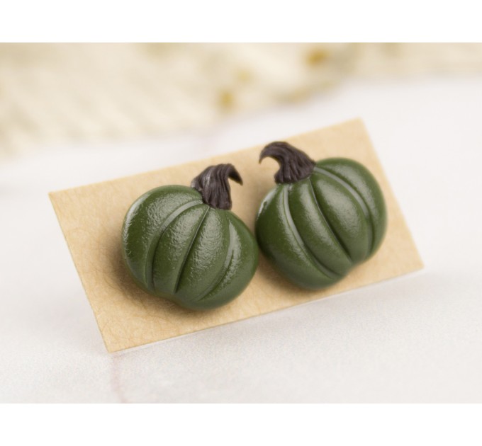 Green tiny pumpkin studs Fall birthday earrings Thanksgiving party outfit Cozy autumn jewelry