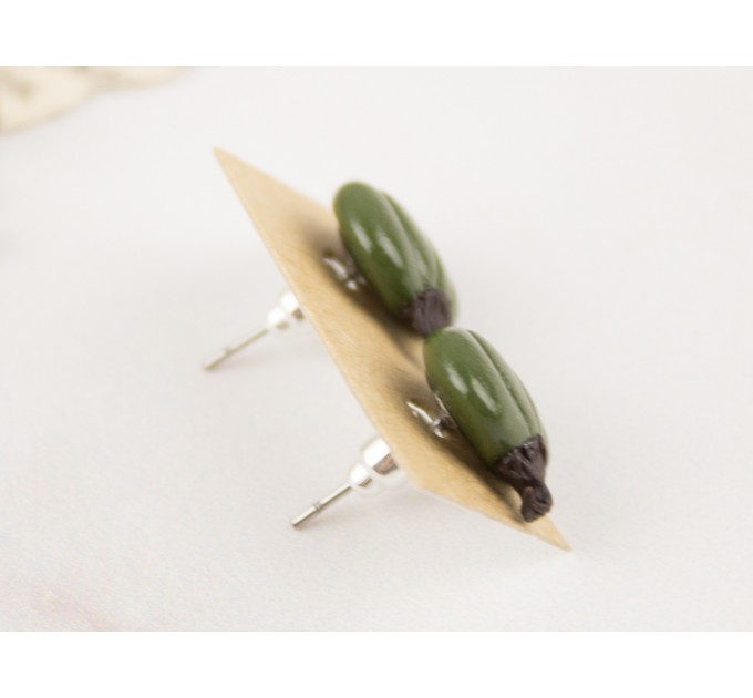 Green tiny pumpkin studs Fall birthday earrings Thanksgiving party outfit Cozy autumn jewelry