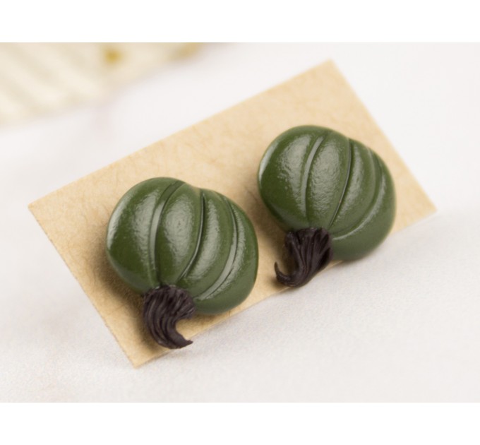 Green tiny pumpkin studs Fall birthday earrings Thanksgiving party outfit Cozy autumn jewelry