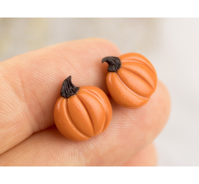Cute orange pumpkin earrings Tiny studs Thanksgiving gift idea Fall birthday present Handmade Autumn jewelry