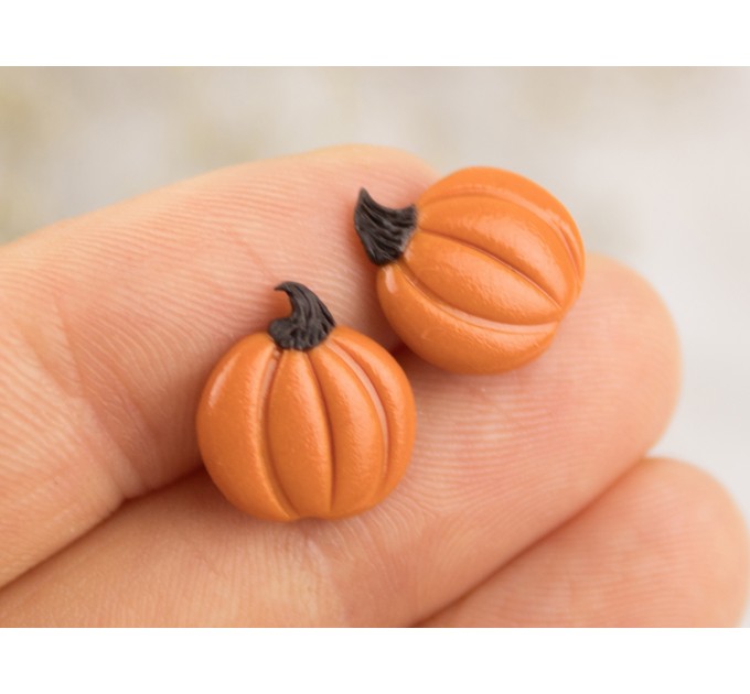 Cute orange pumpkin earrings Tiny studs Thanksgiving gift idea Fall birthday present Handmade Autumn jewelry