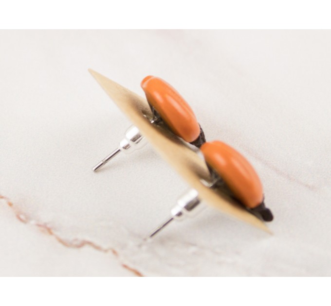 Cute orange pumpkin earrings Tiny studs Thanksgiving gift idea Fall birthday present Handmade Autumn jewelry