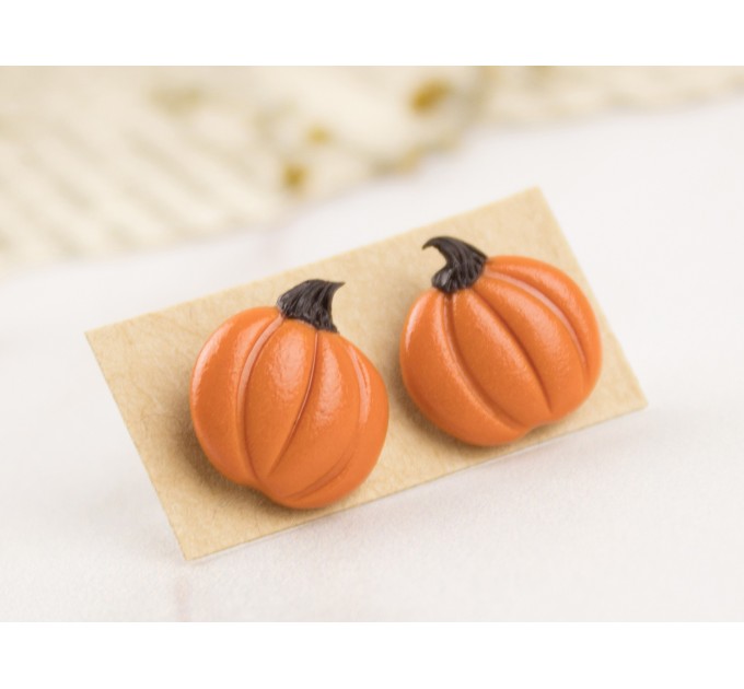 Cute orange pumpkin earrings Tiny studs Thanksgiving gift idea Fall birthday present Handmade Autumn jewelry