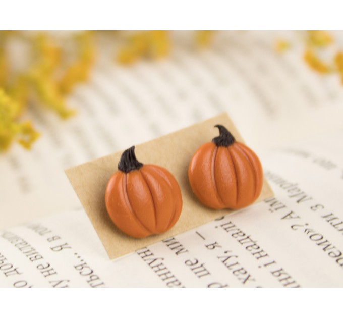 Cute orange pumpkin earrings Tiny studs Thanksgiving gift idea Fall birthday present Handmade Autumn jewelry