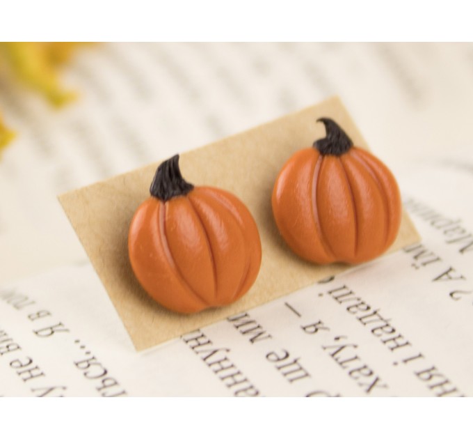 Cute orange pumpkin earrings Tiny studs Thanksgiving gift idea Fall birthday present Handmade Autumn jewelry