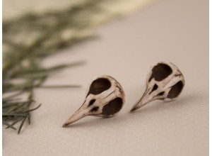 Tiny raven skull stud earrings
