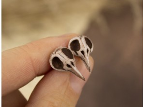 Tiny raven skull stud earrings