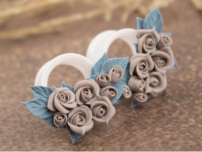 Beige dusty blue rose ear tunnels 12 – 25mm Beige dusty blue rose ear tunnels 12 – 25mm