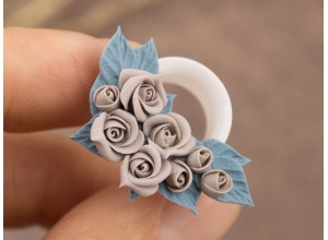 Beige dusty blue rose ear tunnels 12 – 25mm