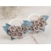 Beige rose gauges for wedding Dusty blue floral ear tunnels Bridal plugs Stretched earlobes jewelry Custom colors