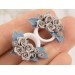 Beige rose gauges for wedding Dusty blue floral ear tunnels Bridal plugs Stretched earlobes jewelry Custom colors