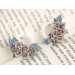 Beige rose gauges for wedding Dusty blue floral ear tunnels Bridal plugs Stretched earlobes jewelry Custom colors