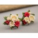 Cute Xmas ear plugs with beige red roses and holly berries Christmas jewelry for stretched earlobes Winter wedding Gauge and tunnels