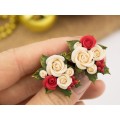 Cute Xmas ear plugs with beige red roses and holly berries Christmas jewelry for stretched earlobes Winter wedding Gauge and tunnels