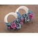 Dusty blue and pink bridal ear tunnels for stretched earlobes Wedding gauges Floral plug earrings Custom color scheme