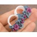 Dusty blue and pink bridal ear tunnels for stretched earlobes Wedding gauges Floral plug earrings Custom color scheme