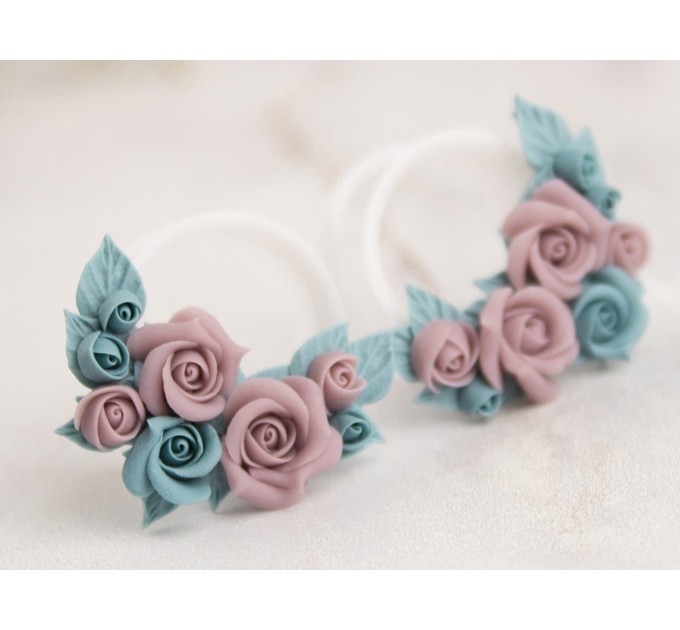 Custom color wedding earrings for stretched ears Tiny rose ear plugs Floral gauges for bride Handmade