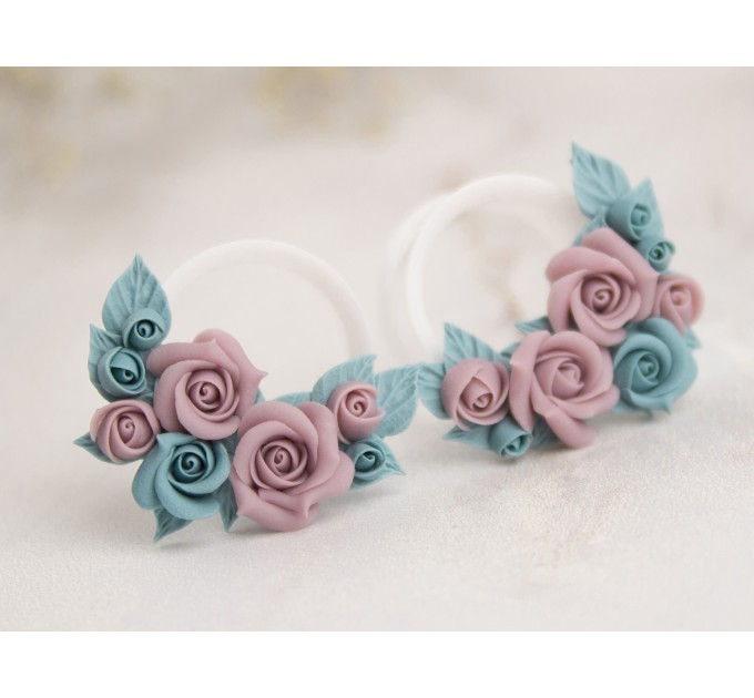 Custom color wedding earrings for stretched ears Tiny rose ear plugs Floral gauges for bride Handmade