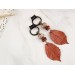 Extra long ear plugs Wooden tunnels with realistic orange leaves Bohemian jewelry for stretched ears