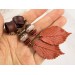 Extra long ear plugs Wooden tunnels with realistic orange leaves Bohemian jewelry for stretched ears