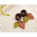 Autumn earrings for gauged earlobes Orange yellow leaf dangle plugs Ear tunnels Thanksgiving jewelry 