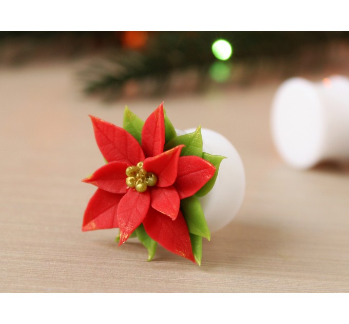 Poinsettia ear plugs Xmas gauges Christmas jewelry for stretched earlobes Holiday tunnel earrings handmade
